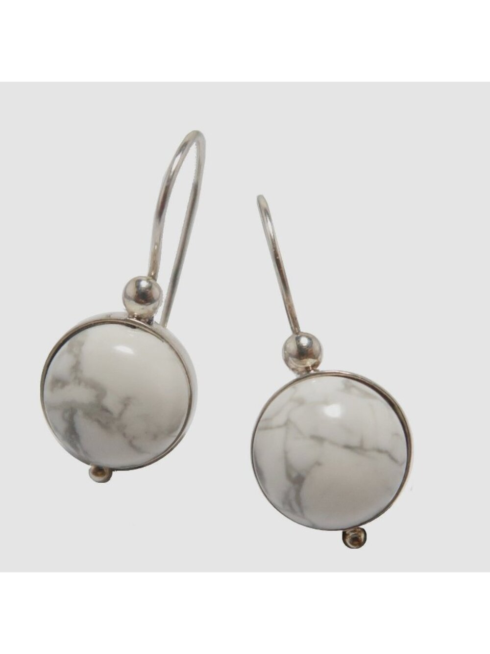 Howlite Earrings Wise Inspiration Sterling Silver Round Cabochon Latch Jewelry
